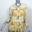 Chloe Button Up Blouse Light Yellow Printed Silk Size 38 Triple Collar Top
