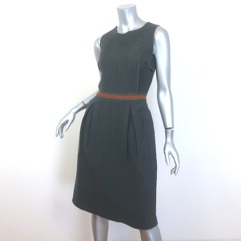 D&amp;G Dolce &amp; Gabbana Sleeveless Ruffle-Back Sheath Dress Gray Wool-Silk Size 44