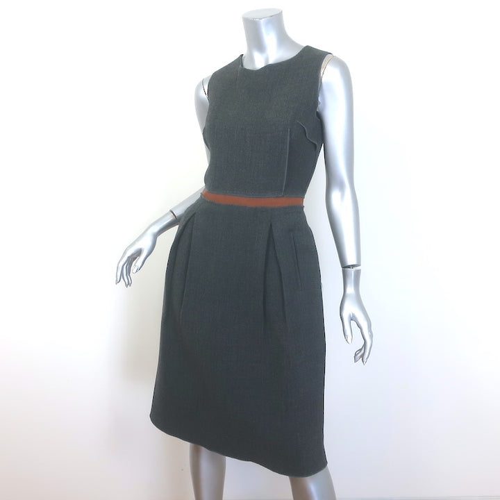 D&amp;G Dolce &amp; Gabbana Sleeveless Ruffle-Back Sheath Dress Gray Wool-Silk Size 44
