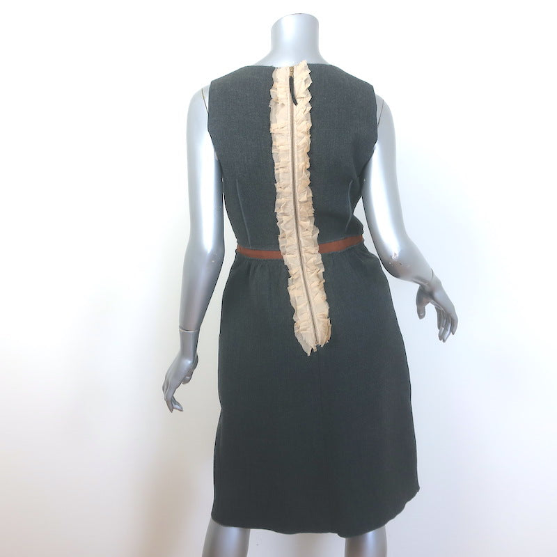 D&amp;G Dolce &amp; Gabbana Sleeveless Ruffle-Back Sheath Dress Gray Wool-Silk Size 44