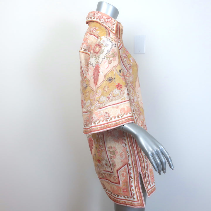 Zimmermann Wylie Tunic Mini Dress Mustard Printed Linen Size 0P NEW