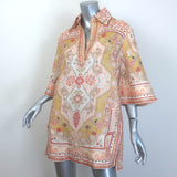 Zimmermann Wylie Tunic Mini Dress Mustard Printed Linen Size 0P NEW
