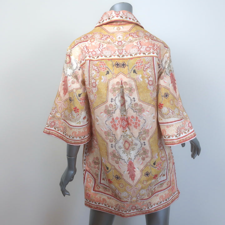 Zimmermann Wylie Tunic Mini Dress Mustard Printed Linen Size 0P NEW