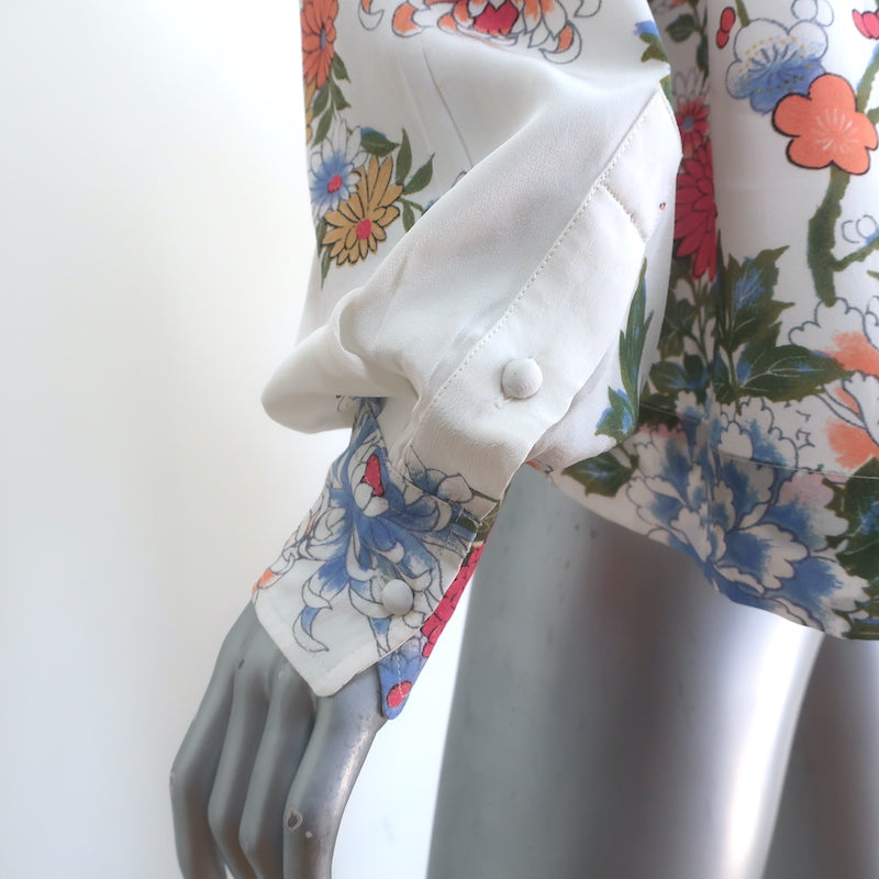 Isabel Marant Ioudy Asymmetric Long Sleeve Top Cream Floral Print Silk Size 36