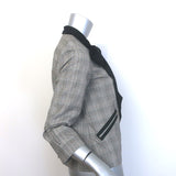 Anna Sui Houndstooth Plaid Tie-Neck Zip Up Jacket Gray Cotton-Blend Size 0
