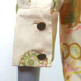 Chloe Button Up Blouse Light Yellow Printed Silk Size 38 Triple Collar Top