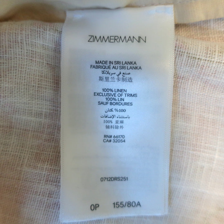 Zimmermann Wylie Tunic Mini Dress Mustard Printed Linen Size 0P NEW