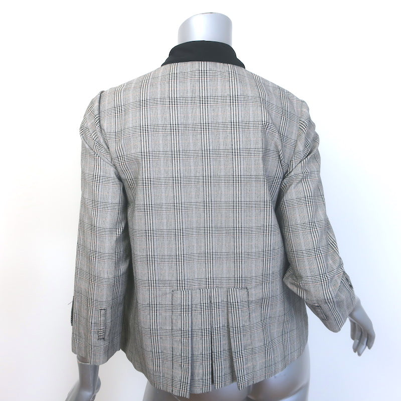 Anna Sui Houndstooth Plaid Tie-Neck Zip Up Jacket Gray Cotton-Blend Size 0
