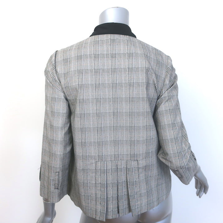 Anna Sui Houndstooth Plaid Tie-Neck Zip Up Jacket Gray Cotton-Blend Size 0