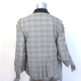 Anna Sui Houndstooth Plaid Tie-Neck Zip Up Jacket Gray Cotton-Blend Size 0