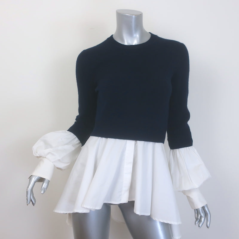 Alexander McQueen Layered-Effect Peplum Sweater Navy &amp; White Size Medium