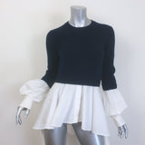 Alexander McQueen Layered-Effect Peplum Sweater Navy & White Size Medium