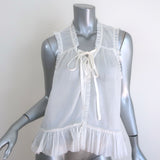 Cinq a Sept Tie-Neck Sleeveless Ruffle Top White Cotton Size Medium