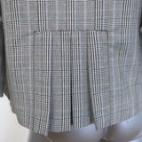 Anna Sui Houndstooth Plaid Tie-Neck Zip Up Jacket Gray Cotton-Blend Size 0