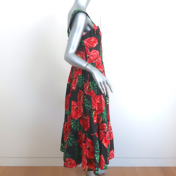 Dolce &amp; Gabbana Sleeveless Midi Dress Black Laceleaf Floral Print Poplin Size 48