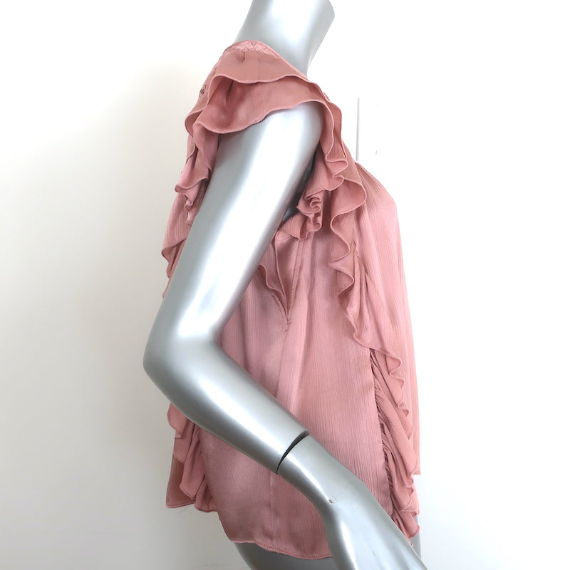 Ulla Johnson Winnie Smocked Top Rose Satin Size 0 Flutter Sleeve Blouse