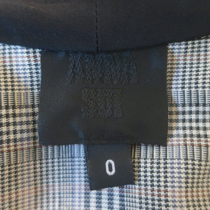 Anna Sui Houndstooth Plaid Tie-Neck Zip Up Jacket Gray Cotton-Blend Size 0