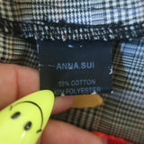Anna Sui Houndstooth Plaid Tie-Neck Zip Up Jacket Gray Cotton-Blend Size 0