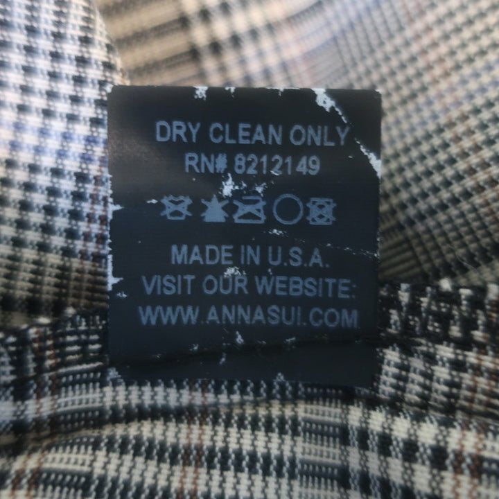 Anna Sui Houndstooth Plaid Tie-Neck Zip Up Jacket Gray Cotton-Blend Size 0