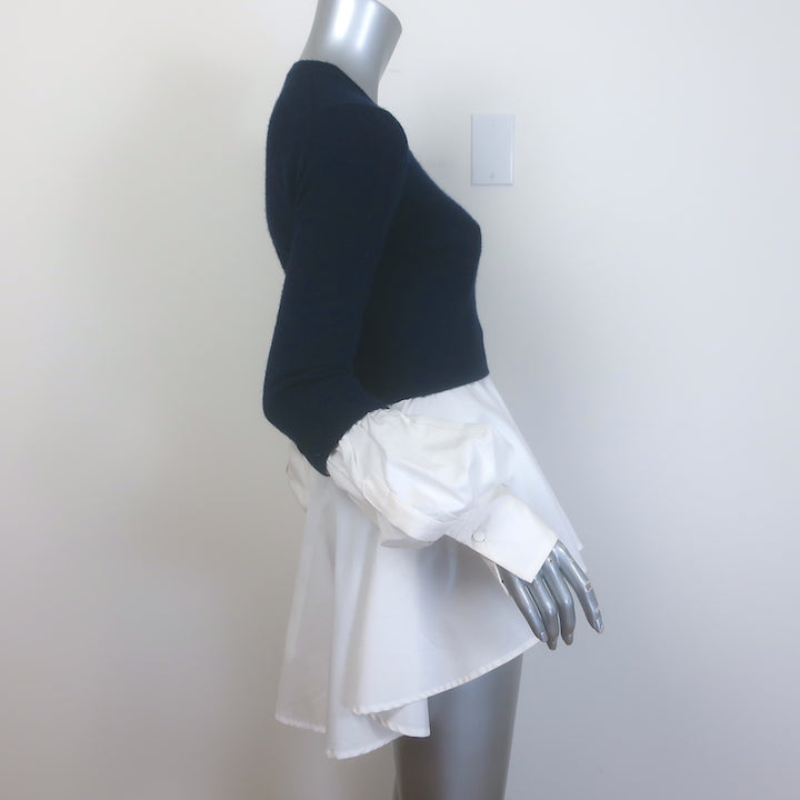 Alexander McQueen Layered-Effect Peplum Sweater Navy &amp; White Size Medium