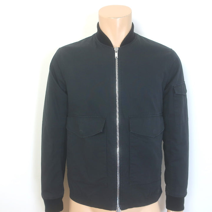 Theory Kerby Canvas Bomber Jacket Black Cotton-Blend Size Extra Small