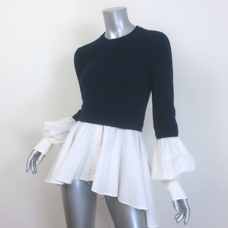 Alexander McQueen Layered-Effect Peplum Sweater Navy &amp; White Size Medium