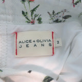 Alice + Olivia Jensen Mini Dress White Floral Print Stretch Denim Size 2