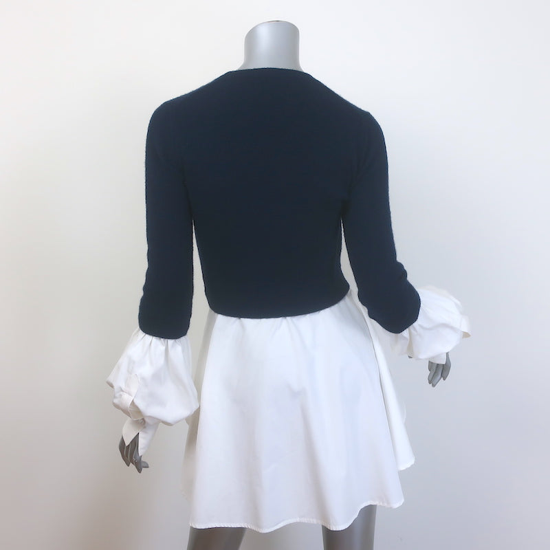 Alexander McQueen Layered-Effect Peplum Sweater Navy &amp; White Size Medium