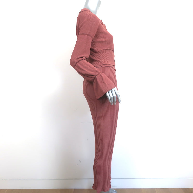 Altuzarra Matching Cardigan &amp; Midi Skirt Set Pink Ribbed Knit Size Extra Small