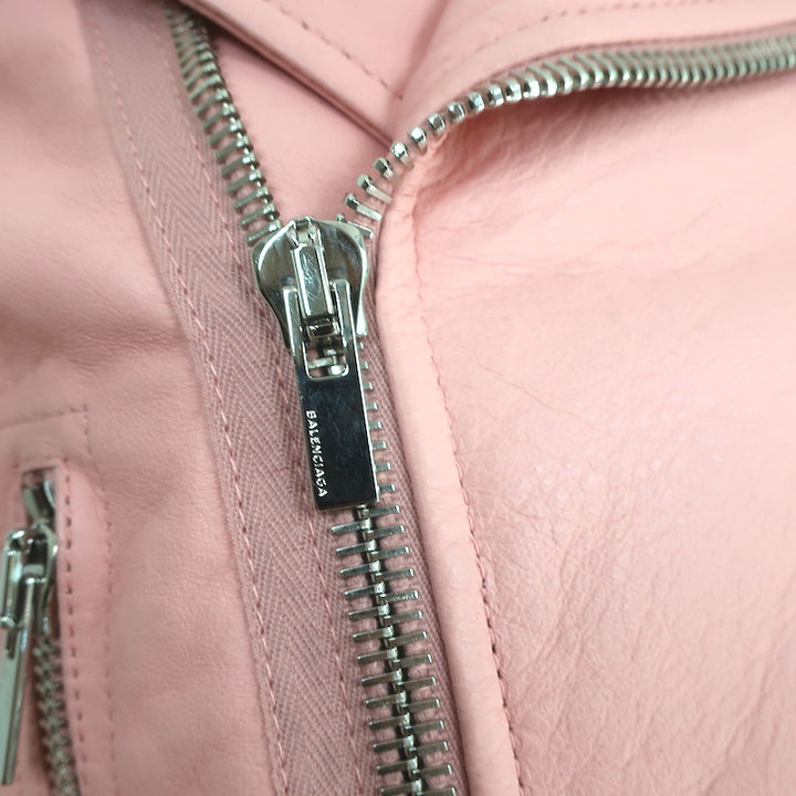 Balenciaga Leather Moto Jacket Light Pink Size 44 Biker Jacket