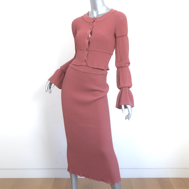 Altuzarra Matching Cardigan &amp; Midi Skirt Set Pink Ribbed Knit Size Extra Small