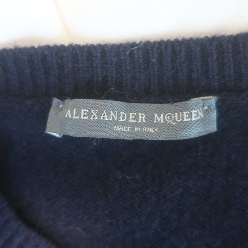 Alexander McQueen Layered-Effect Peplum Sweater Navy &amp; White Size Medium