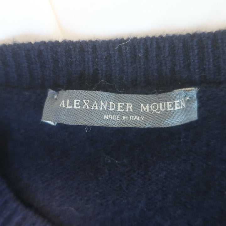 Alexander McQueen Layered-Effect Peplum Sweater Navy &amp; White Size Medium