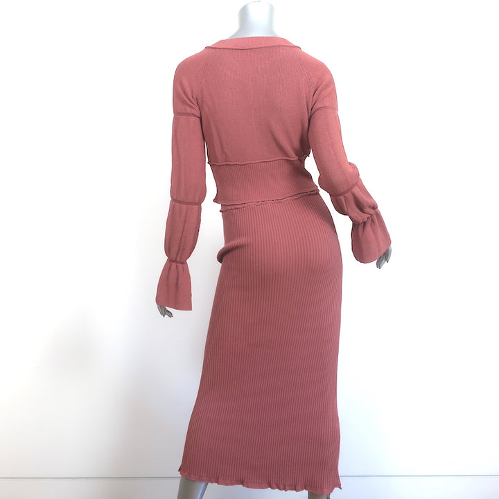 Altuzarra Matching Cardigan &amp; Midi Skirt Set Pink Ribbed Knit Size Extra Small
