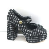 Larroude Emma Mary Jane Platform Pumps Black Tweed Size 8 NEW