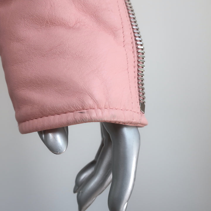 Balenciaga Leather Moto Jacket Light Pink Size 44 Biker Jacket
