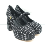 Larroude Emma Mary Jane Platform Pumps Black Tweed Size 8 NEW