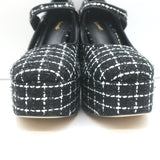 Larroude Emma Mary Jane Platform Pumps Black Tweed Size 8 NEW