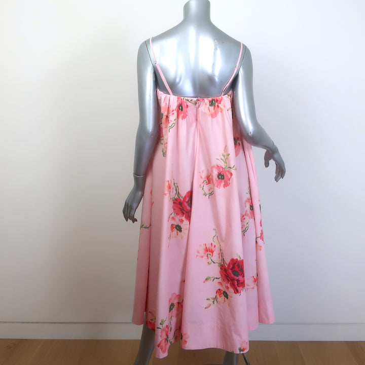 Zimmermann Lightburst Puff Midi Dress Pink Floral Print Cotton Size 0P