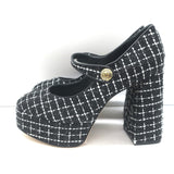 Larroude Emma Mary Jane Platform Pumps Black Tweed Size 8 NEW