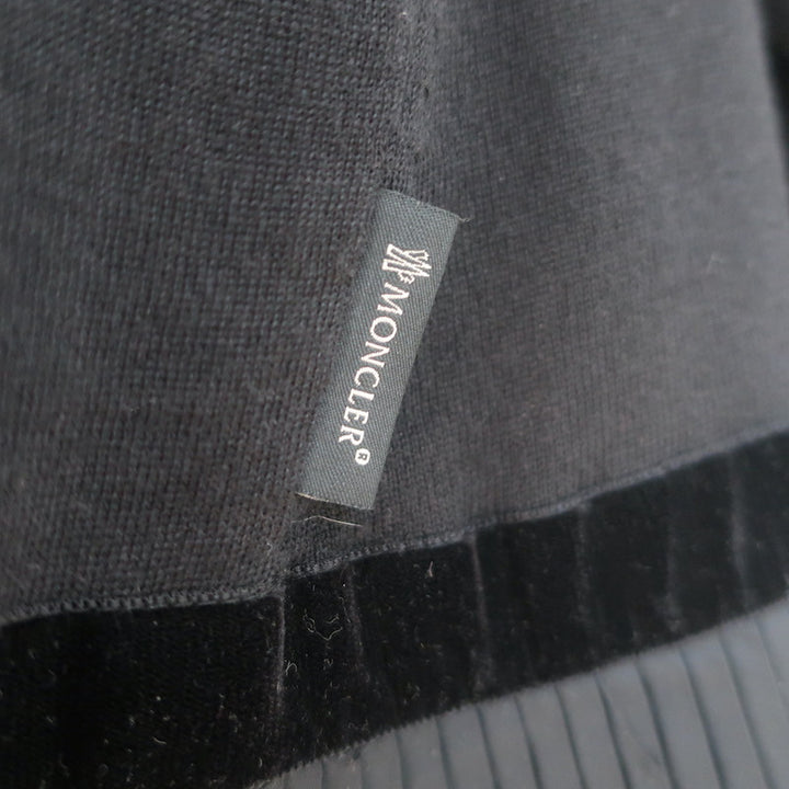 Moncler Maglione Tricot Pleated-Hem Cardigan Black Velvet-Trim Wool Size Small