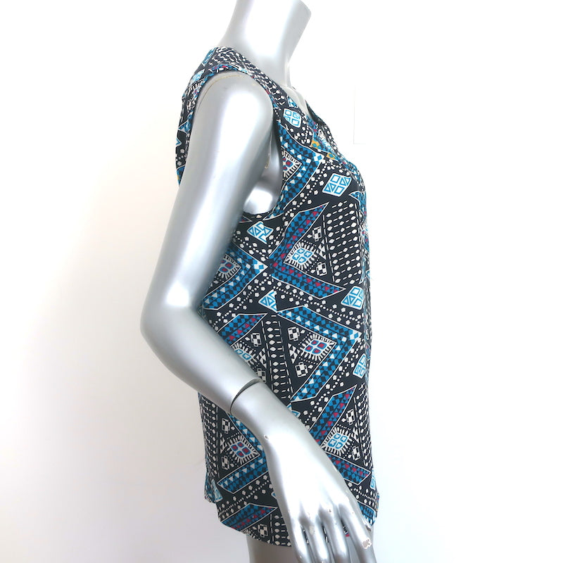 Tory Burch Sleeveless Blouse Blue Printed Silk Size 10