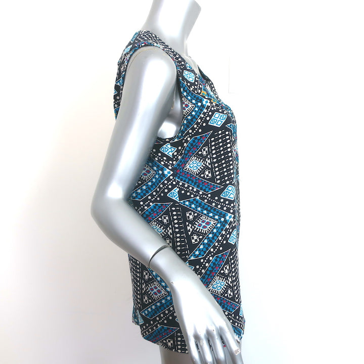 Tory Burch Sleeveless Blouse Blue Printed Silk Size 10