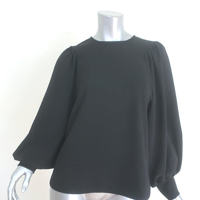 GANNI Blouse Black Stretch Crepe Size 36 Blouson Sleeve Top