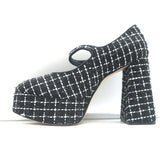 Larroude Emma Mary Jane Platform Pumps Black Tweed Size 8 NEW