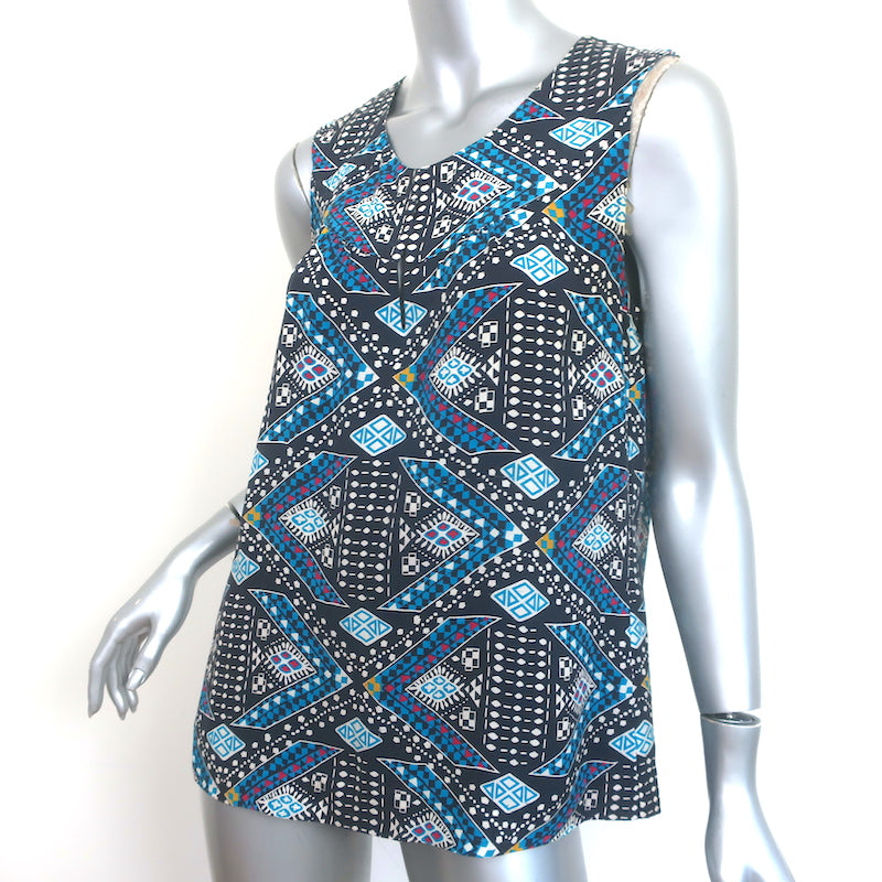 Tory Burch Sleeveless Blouse Blue Printed Silk Size 10