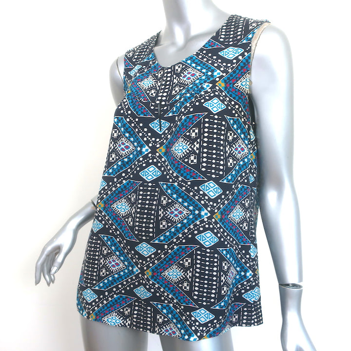 Tory Burch Sleeveless Blouse Blue Printed Silk Size 10