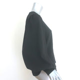 GANNI Blouse Black Stretch Crepe Size 36 Blouson Sleeve Top