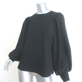 GANNI Blouse Black Stretch Crepe Size 36 Blouson Sleeve Top
