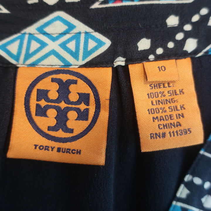 Tory Burch Sleeveless Blouse Blue Printed Silk Size 10